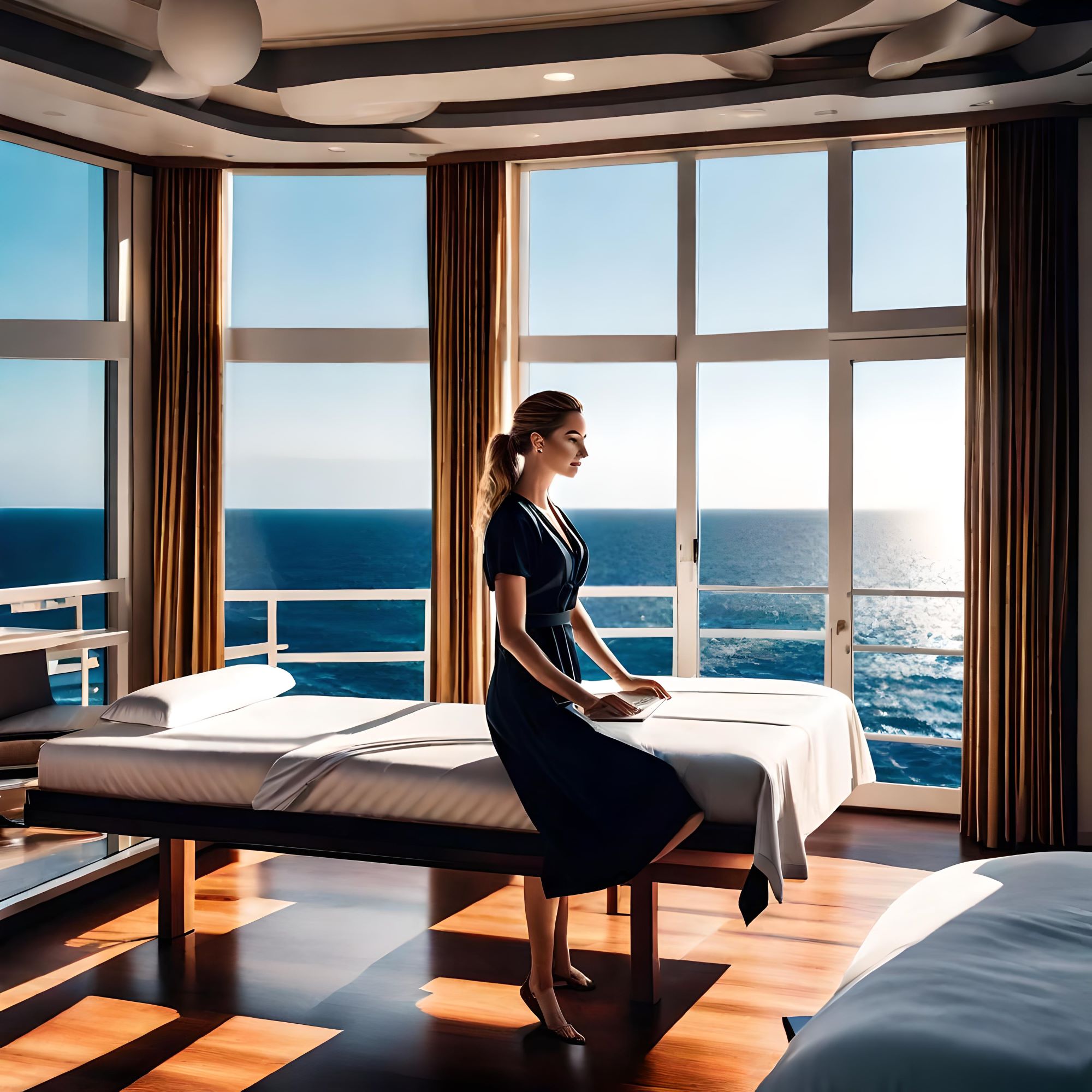 Woman On Massage Table On Cruise Ship.