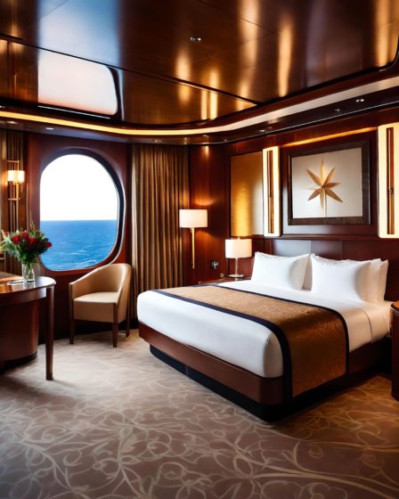 Cabin Room On A Cruise Ship With Full Amenities.