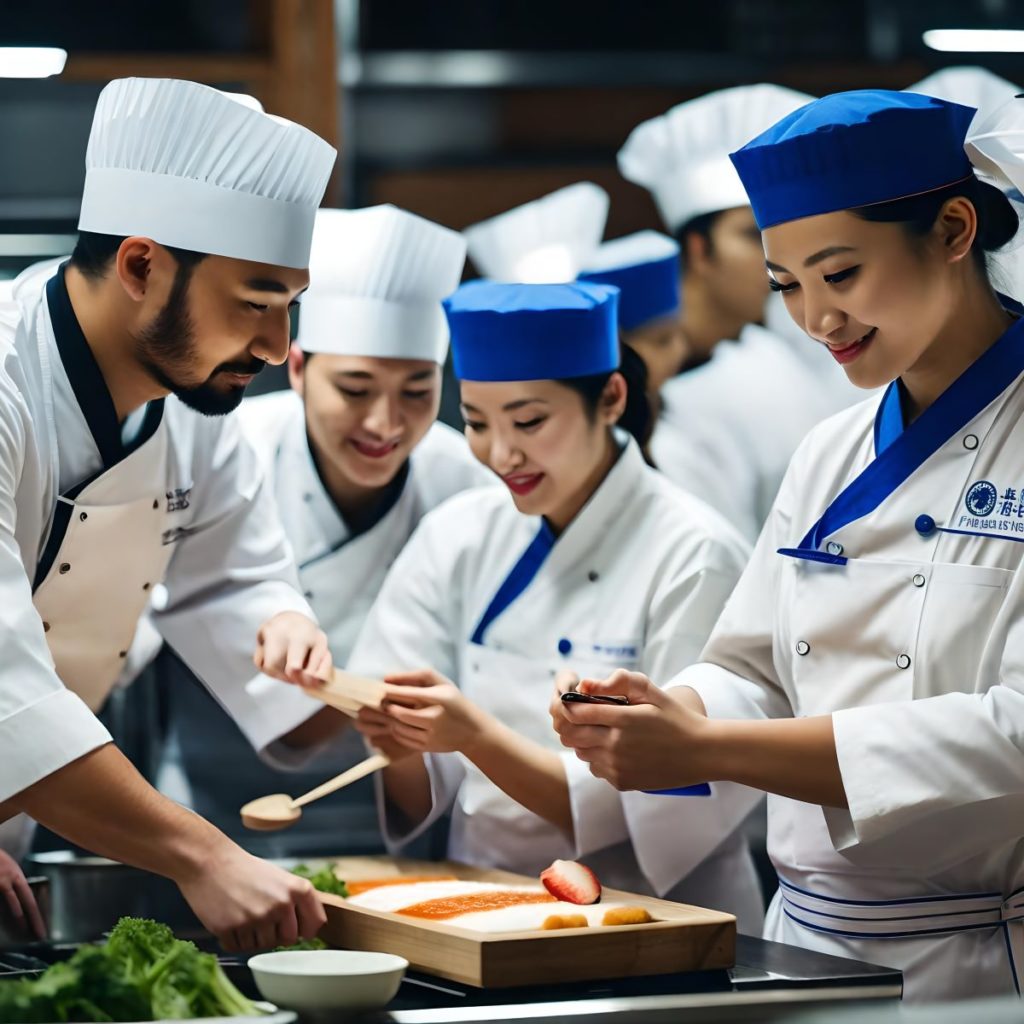 Students Learning How To Prepare Sushi In A Japanese Cooking Class.